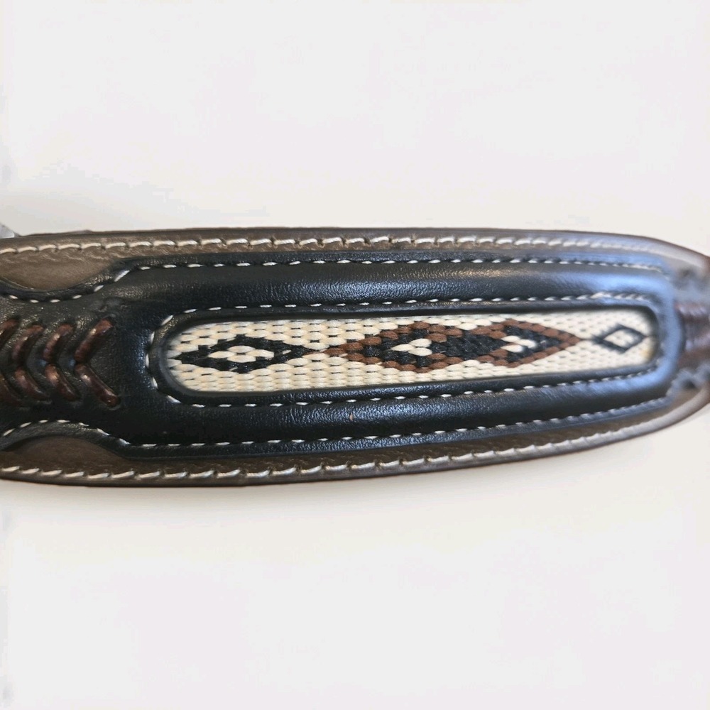 NOCONA BELT CO Women's Western Black Brown Leather Belt Silver Conchos Size 32